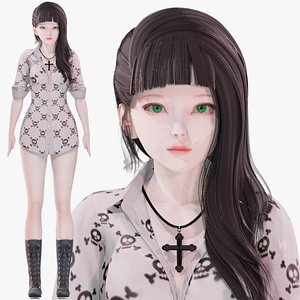 Emo Clothing 0005 - UE5 - Unity - Blender - Animated - Realistic Female Character