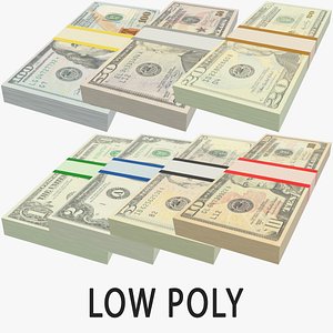 Low Poly Dollars Bills Stacks Collection V1
