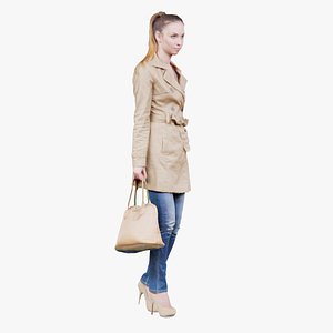 3D Woman in Coat and Bag Walking Remastered model