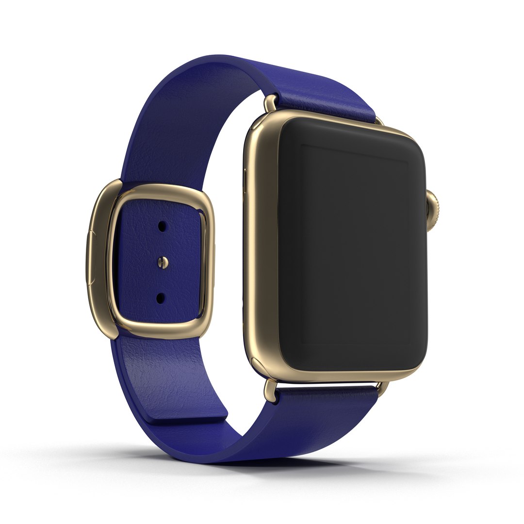 Apple Watch 38mm Gold Case with Midnight Blue Modern Buckle 3D Model 3D model preview
