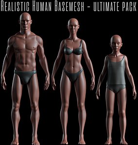 Realistic Human Body Basemesh - UVMapped - Rigged