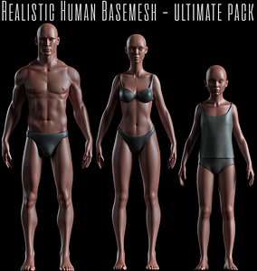 Realistic Human Body Basemesh - UVMapped - Rigged