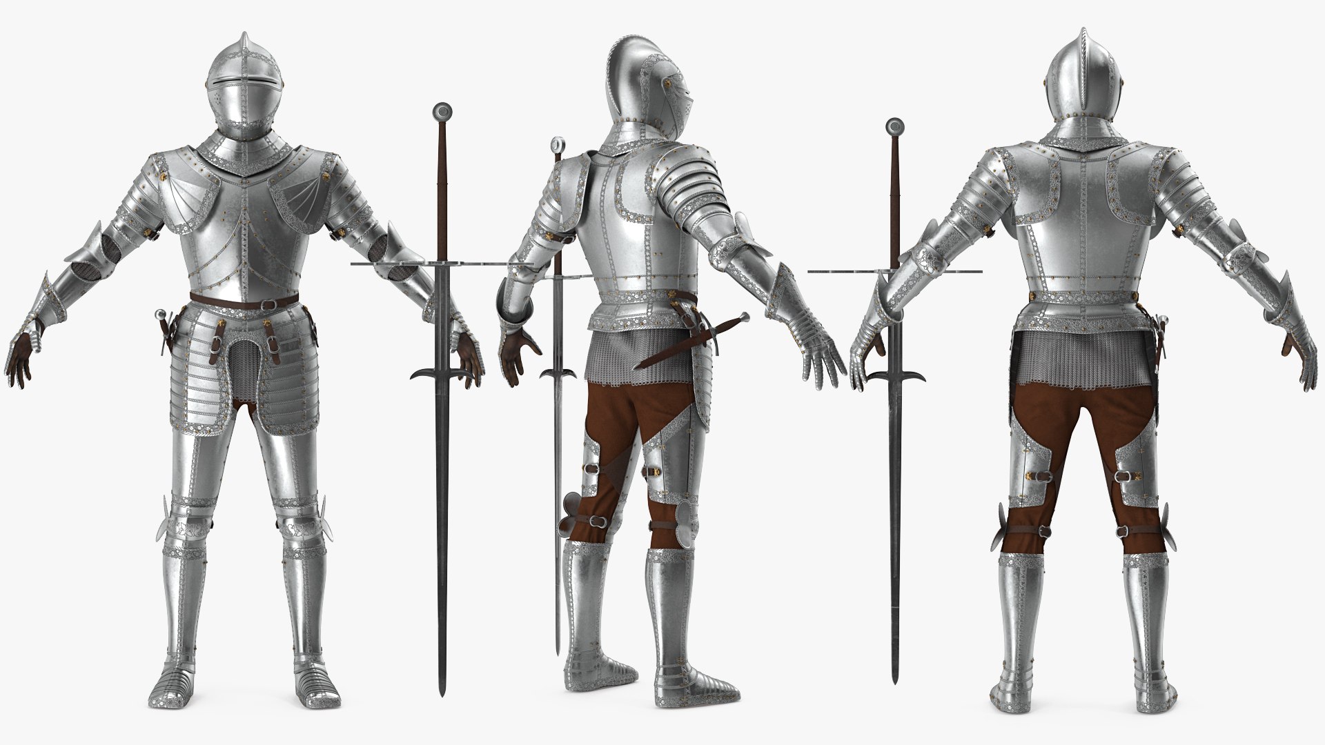 Polished Plate Armor with Zweihander Rigged for Maya 3D model preview