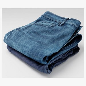 Pile or stock of folded blue jeans pants for wardrobe1