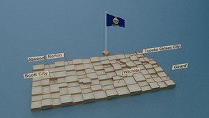 Kansas detailed Map with Animated Flag
