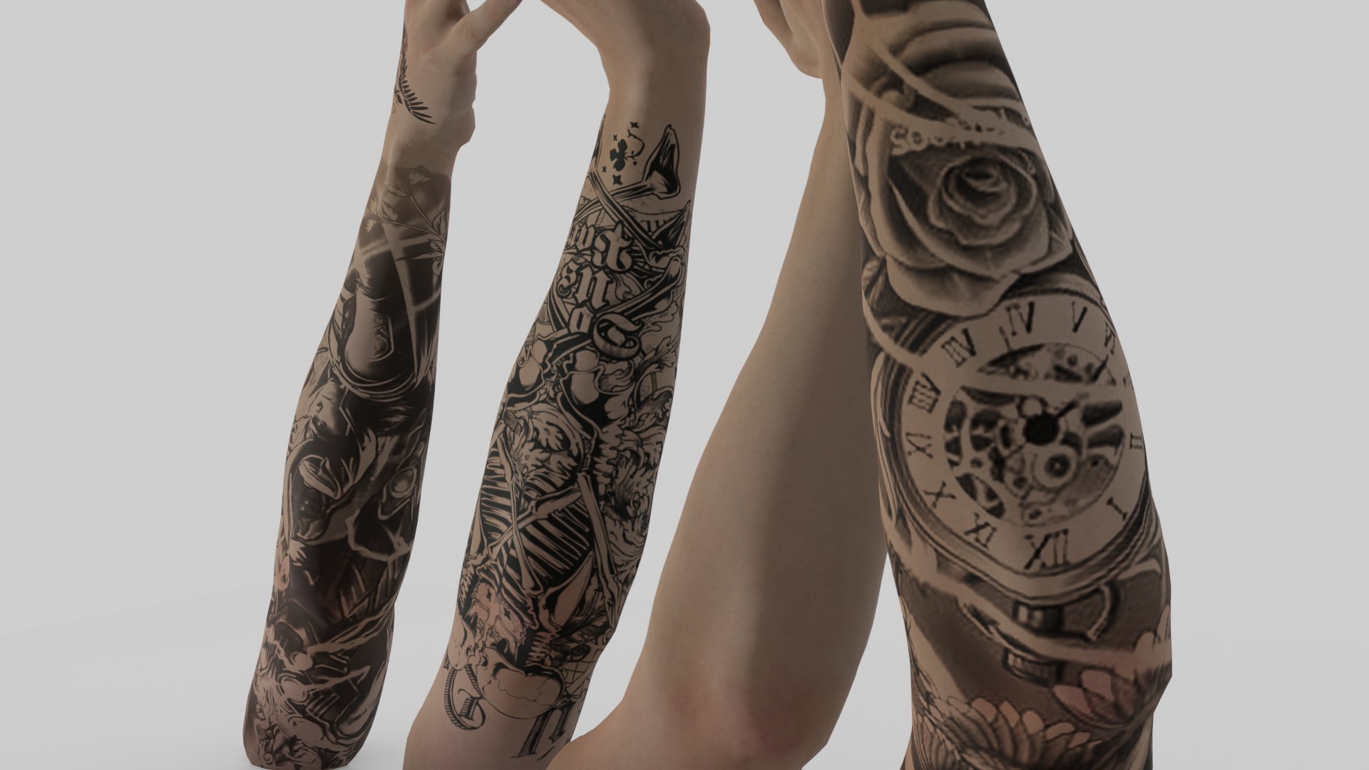 Hand Model Photorealistic With Plain And Tattoo Texture - Low-poly 3D ...
