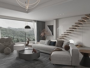 Wabi-Sabi Style Duplex Living And Dining Room 3D model