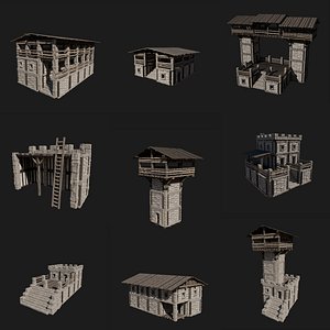 VIKING FORT NORSE FORTRESS CASTLE WALLS WATCHTOWER BUILDINGS 3D model