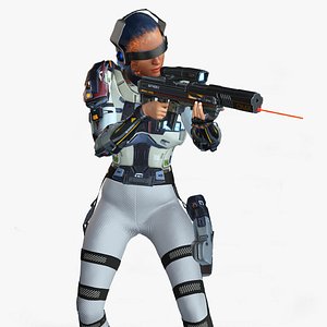 Cartoon Rigged Sci-Fi Fighter Girl Character