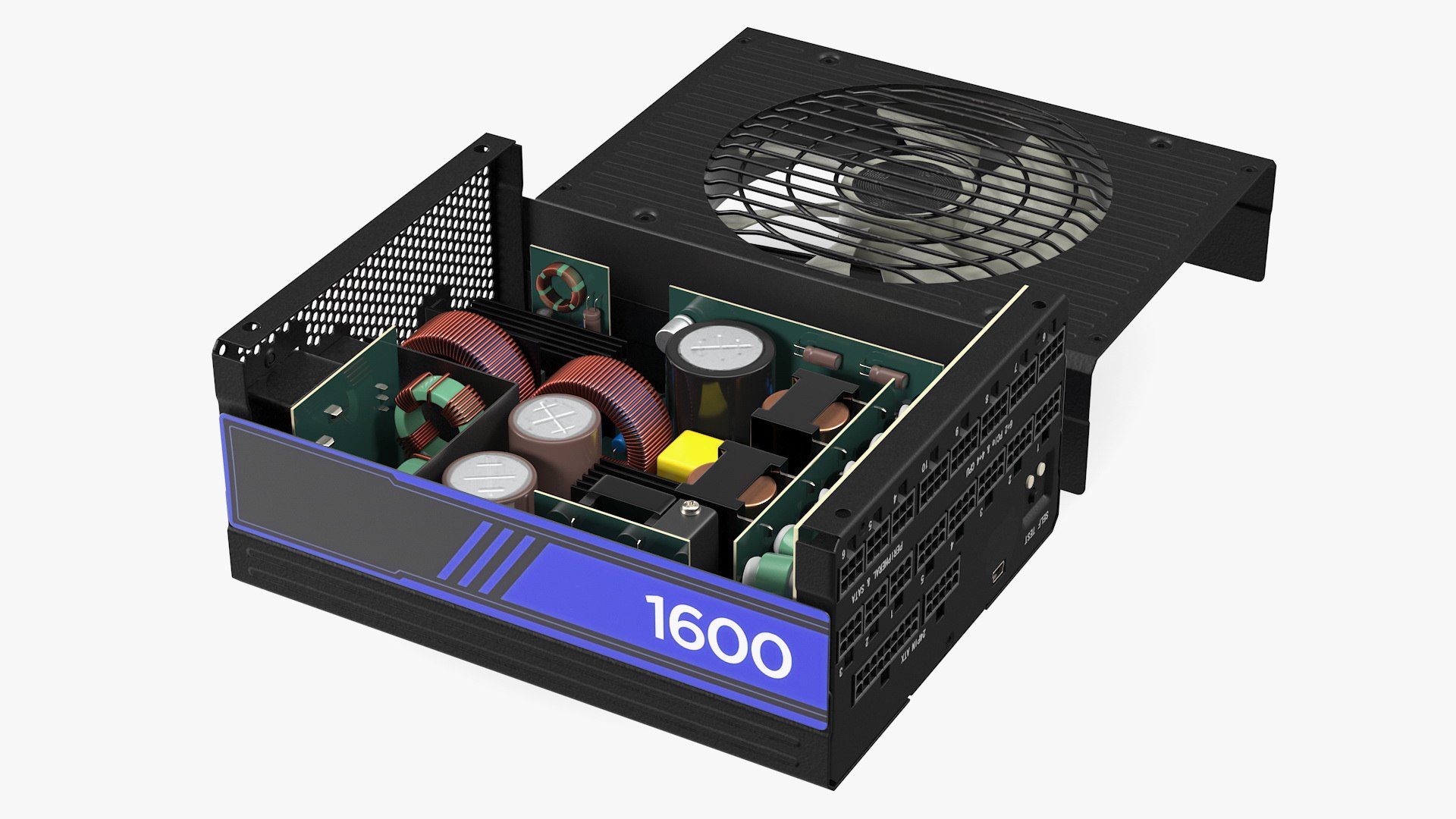 Disassembled PC ATX Modular PSU 3D model preview