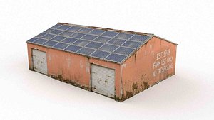 3D Weathered Farm Storage Shed with Solar Panels