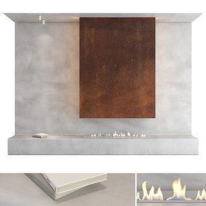 3D Decorative wall with fireplace set 23 model