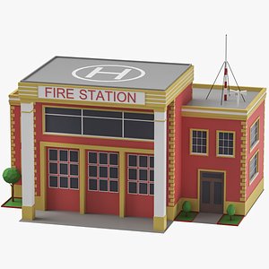 Low Poly Cartoon Fire Station