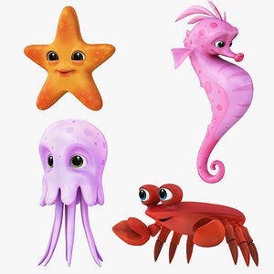 Sea Creatures Collection 4 in 1 3D model
