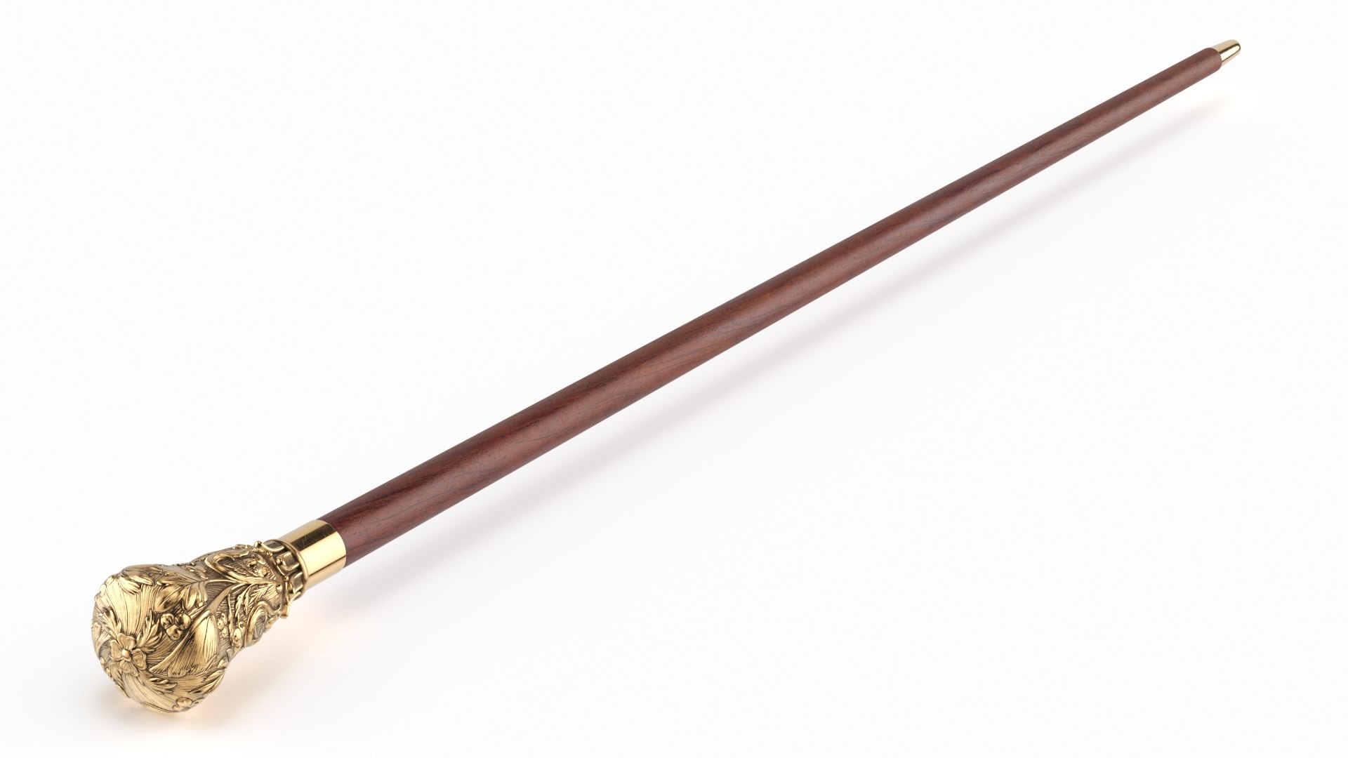 Royal Walking Cane Gold Handle Wood 3D model preview