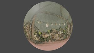 Attic library 360 VR sky background cute drawing 3D