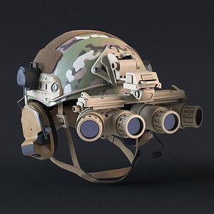 Helmet with Night Vision Goggles Green Camo Fur for Maya 3D