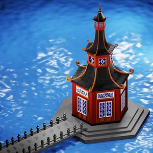 3D model Chinese Pagoda Garden Structures Viewing Pavilions Low-poly 3D model