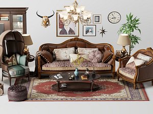 3D Luxury Classic Living Room and Dining Room Interior Design