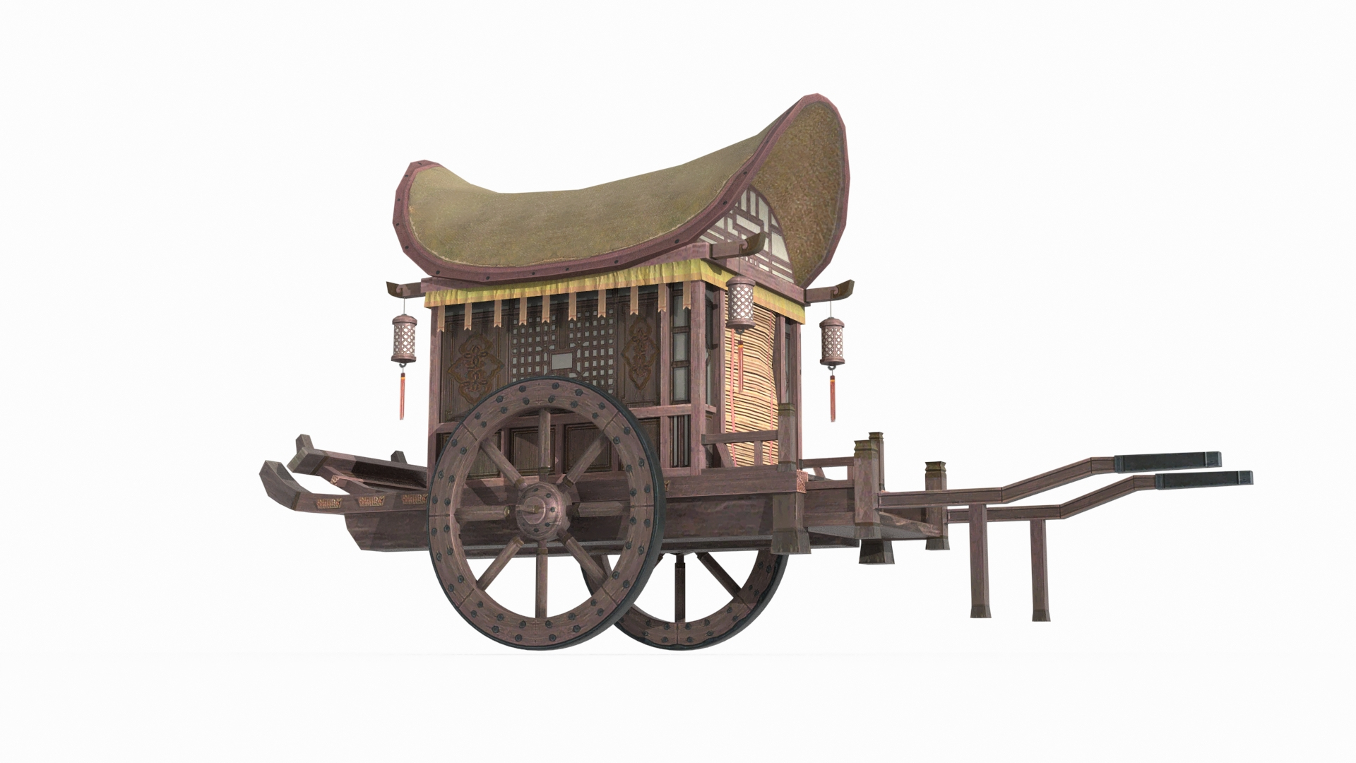 Ancient Asian sedan chair with horsedrawn carriage 3D model