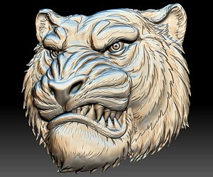 Tiger head STL file 3d model Bas-relief for CNC router