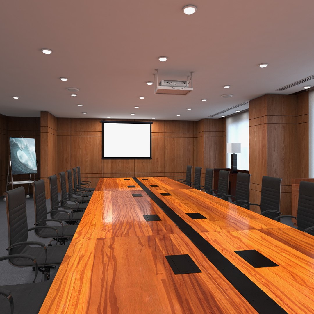 Meeting Room Wooden With Filling Light 3D model preview