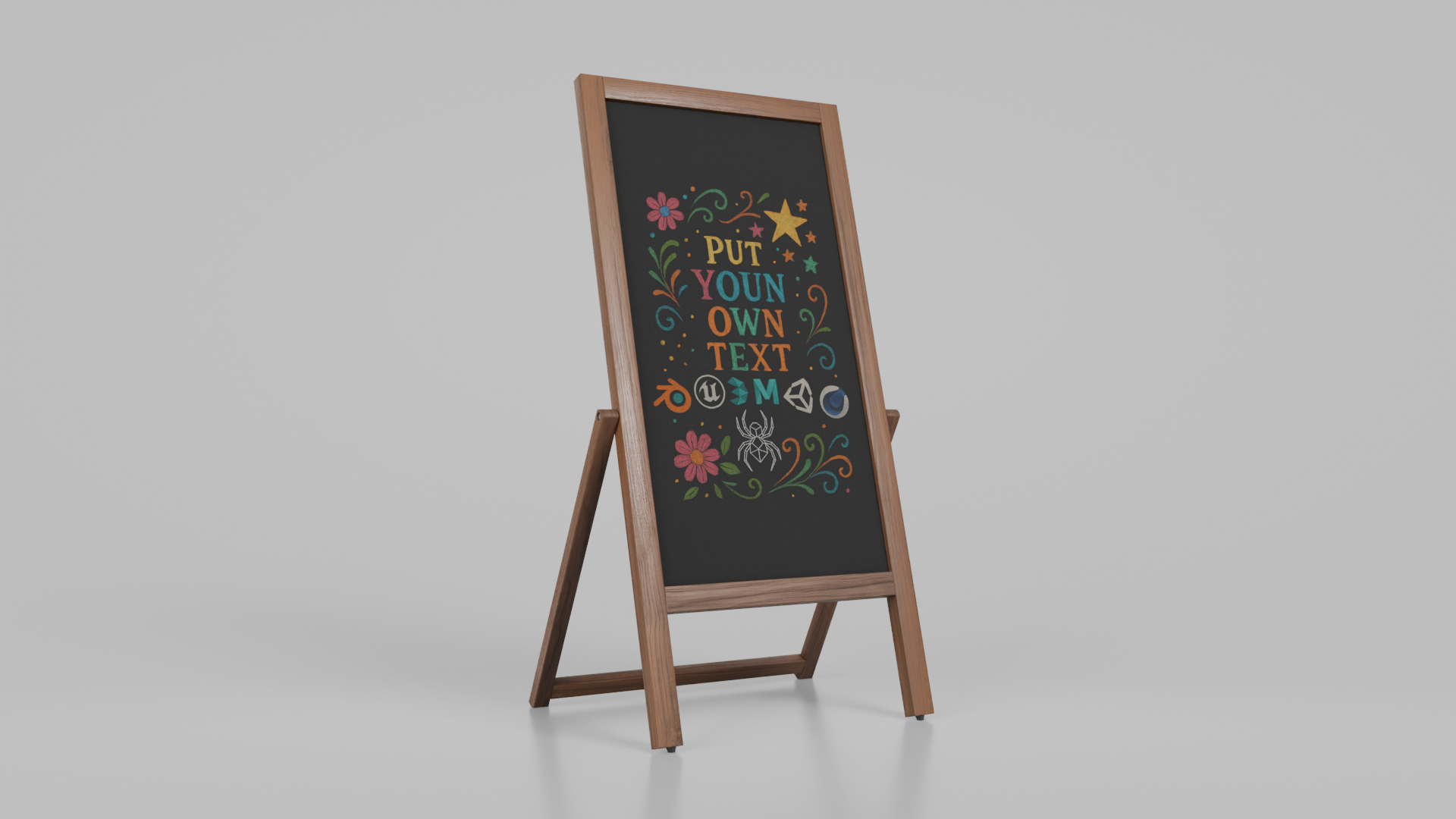 Customizable Double Sided Wooden Chalkboard Sign 3D model https://p.turbosquid.com/ts-thumb/3Q/ORCnhV/1E/double_sided_chalkboard_sign/png/1748122336/1920x1080/turn_fit_q99/d8d5e3d886a74e8b481d6c9dba61445a42922411/double_sided_chalkboard_sign-1.jpg
