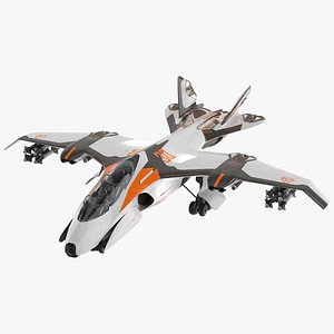 Futuristic Military Fighter Jet White Rigged for Cinema 4D 3D