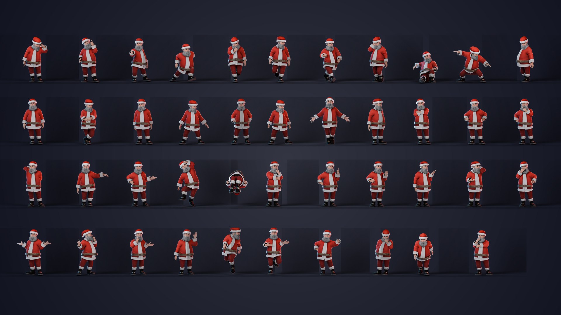 Stylized Santa Claus rigged 3D model https://p.turbosquid.com/ts-thumb/3Q/oBtRh7/Lj/poses/jpg/1764657503/1920x1080/fit_q87/82098c13b93161f66951e51f59e1cb67ec8d02bc/poses.jpg