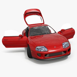 3D Toyota Supra Mk4 Turbo Coupe Red Rigged for Cinema 4D