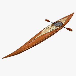 Wooden Kayak with Paddle Low-poly