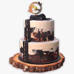 Elegant Silky Wedding Cake on Wooden slice model