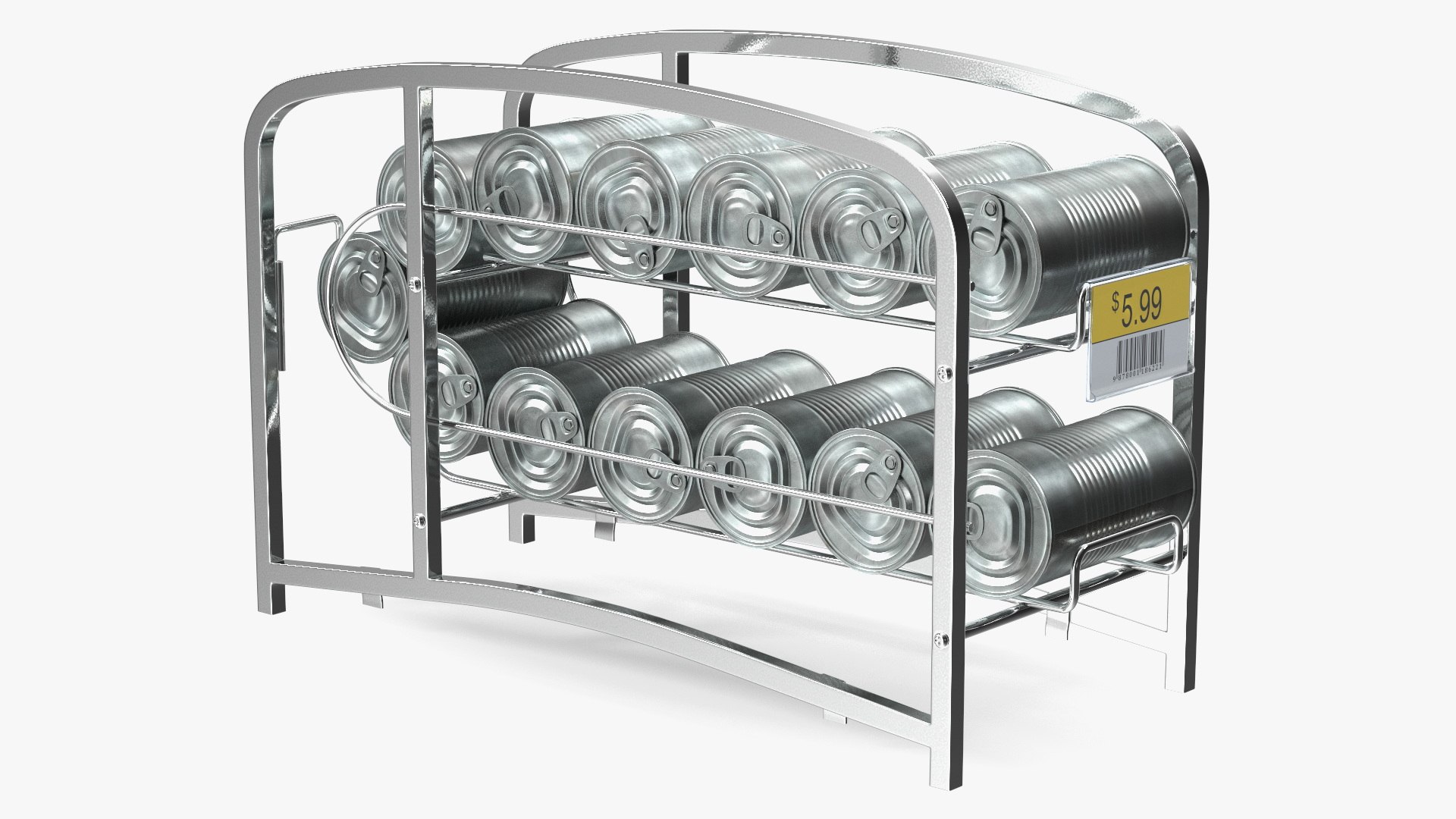 Tin Can Dispenser with Tin Cans and Price Label 3D model preview