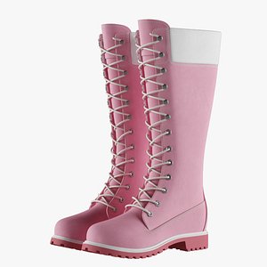3D leather 14-inch pink boots