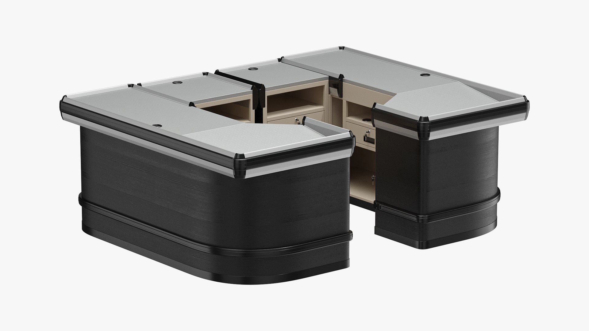 Supermarket Checkout Counters Dark Wood 3D model preview