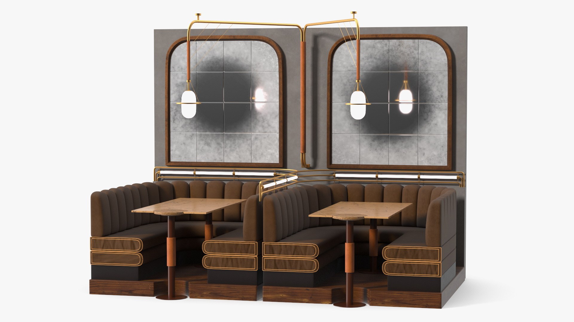 Vintage Diner Booth Seating with Tables and Lamps 3D model preview