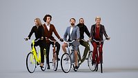 Basics0566 - A set containing 5 models of male and female adults in business attire in public settin