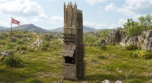 Medieval Wooden Siege Tower with Defensive Spikes  Realistic PBR 3D Model model