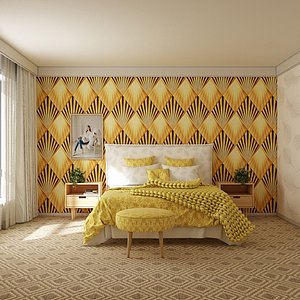 Bedroom Interior Golden Theme 3D model