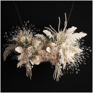 3D Hanging installation bouquet of dried flowers with pampas 471 model