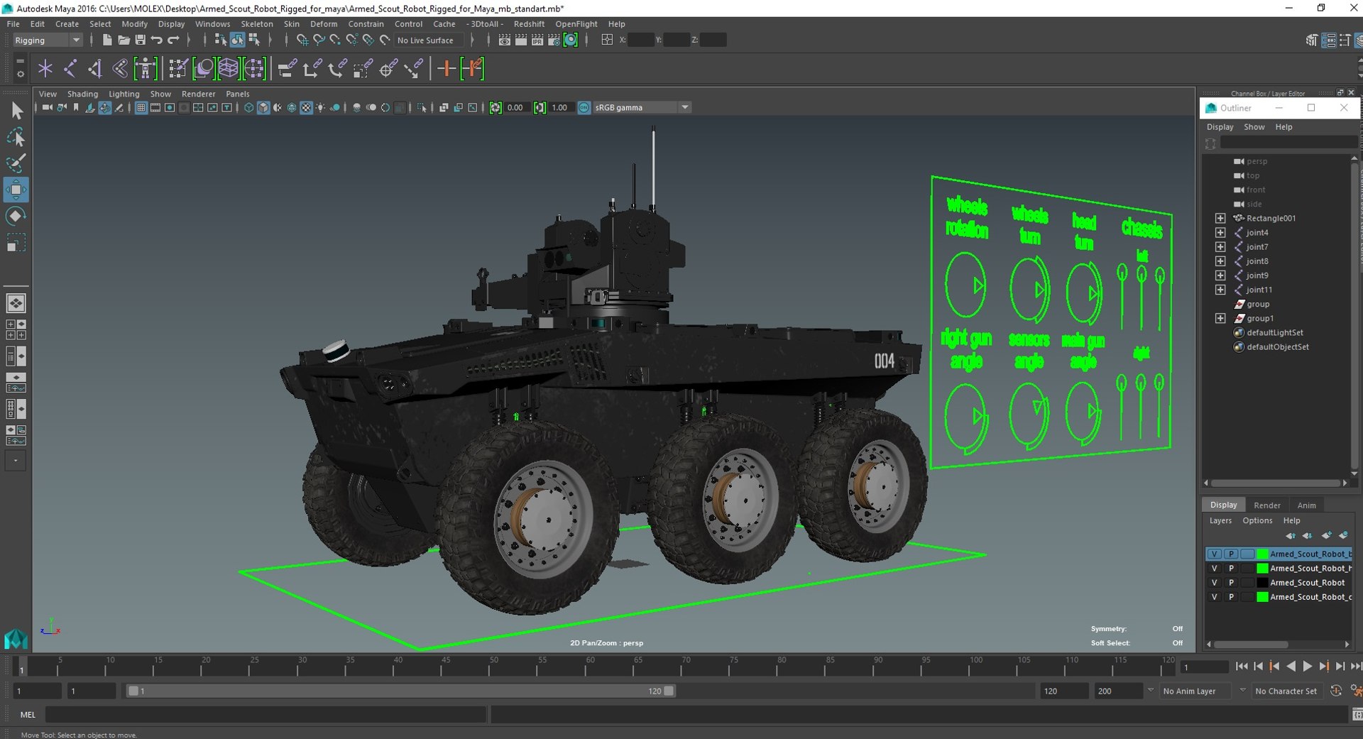 3D model Armed Scout Robot Rigged for Maya https://p.turbosquid.com/ts-thumb/3U/2xFpis/Wj/armedscoutrobotriggedformaya3dsmodel036/jpg/1690499308/1920x1080/fit_q87/ae5eaf3572f355517ffc23da54acc22171bc4909/armedscoutrobotriggedformaya3dsmodel036.jpg