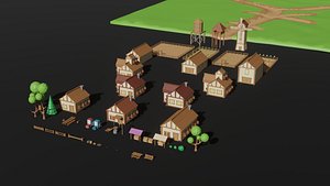 Low Poly Game Ready History Village Low-poly 3D model 3D