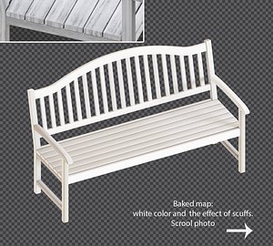 3D white bench old scuffs