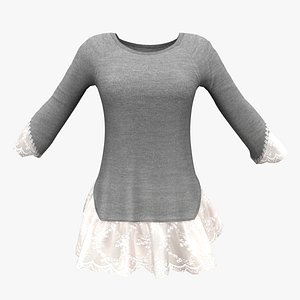 3D Sweater with Lace Frills model