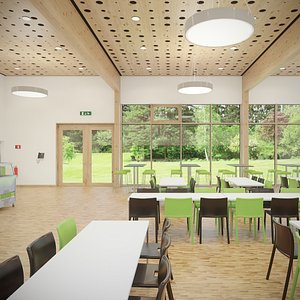 Detail Photorealistic Furnished Cafeteria Interior with Kitchen V2
