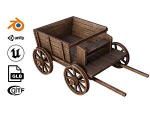 3D Old wooden carriage Low-poly