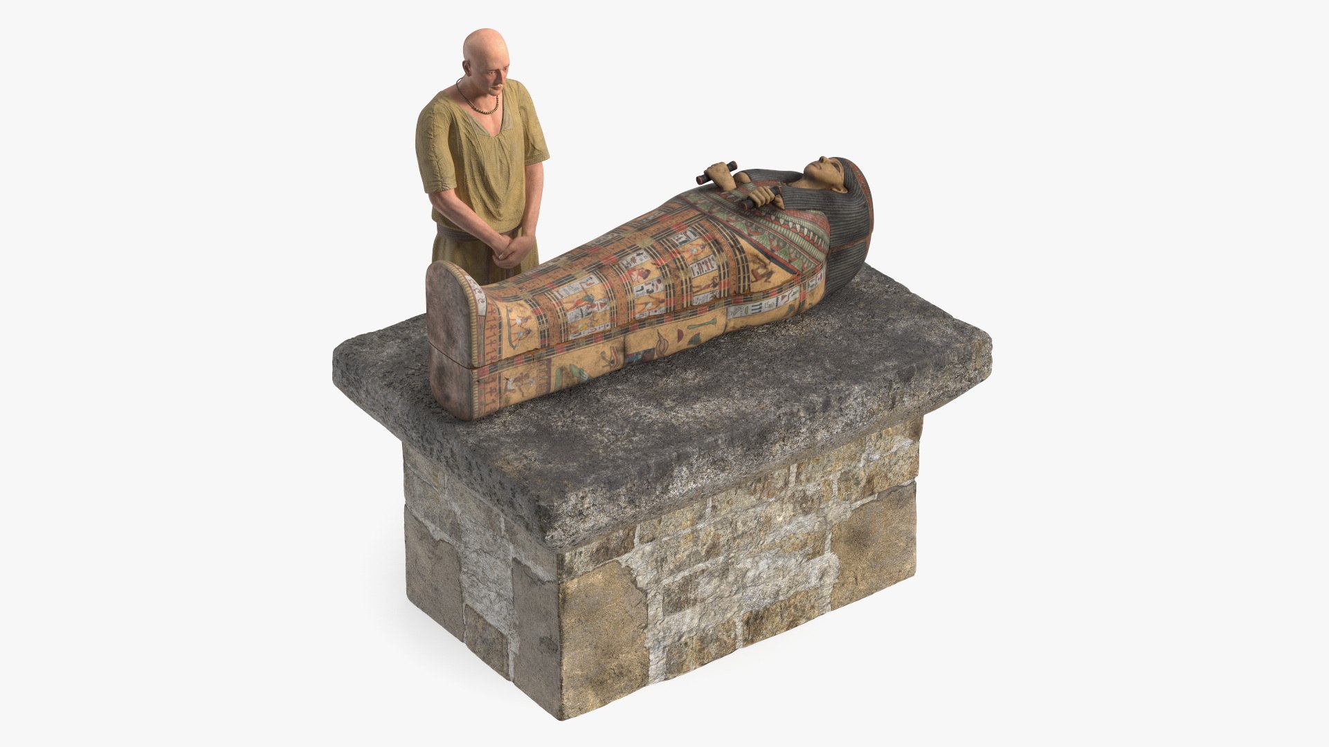 Ancient Priest Mourns an Altar with a Sarcophagus 3D model preview
