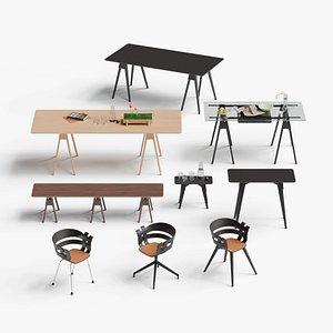 Arco Table and Wick chair set 3D model