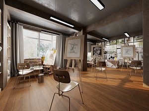 3D Professional Art Studio Painting Workshop Interior PBR Game Ready
