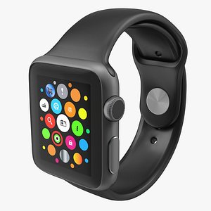 Apple Watch 38mm Fluoroelastomer Black Sport Band 2 3D Model